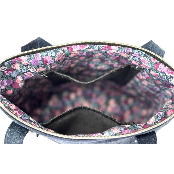 Handmade Upcycled Color Block Embroidered Shoulder Tote Bag Cotton Lined Pockets - Picture 7 of 12